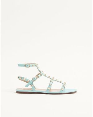 Valentino Garavani Rockstud Flat Calfskin Sandal With Straps - White