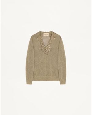 Valentino Lurex Jumper With Lace - Natural