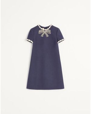 Valentino Embroidered Crepe Couture Short Dress - Blue