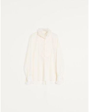 Valentino Cotton Shirt With Plastron And Ruffles - Natural
