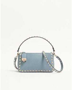 Valentino Garavani Petit Sac À Bandoulière Rockstud En Veau Grainé Femme - Bleu