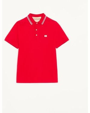 Valentino Cotton Piqué Polo Shirt With Vlogo Patch - Red