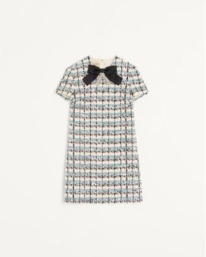 Valentino Tweed Paillettes Embroidered Short Dress - White