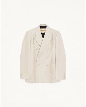 Valentino Double-Breasted Silk Jacket With Plusdepois Jacquard Pattern And Pressed Crease 44 - White