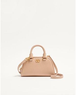 Valentino Garavani Mini Sac Bowling Vlogo Signature En Cuir De Veau Grainé Femme - Neutre