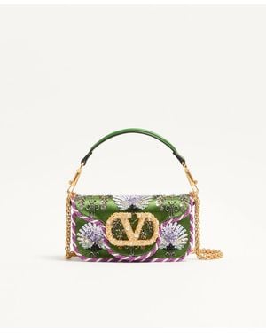 Valentino Garavani Locò Small Embroidered Shoulder Bag With Jewel Logo - Metallic