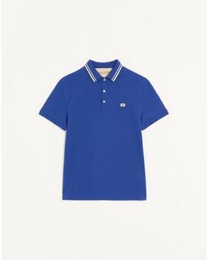 Valentino Cotton Piqué Polo Shirt With Vlogo Patch - Blue