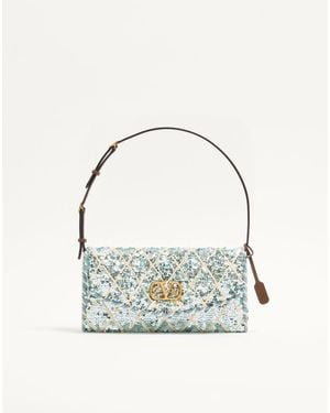 Valentino Garavani Devain Small Shoulder Bag With Rhombelle Embroidery - Blue