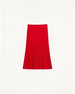 Valentino Pleated Wool Crepe Midi Skirt - Red