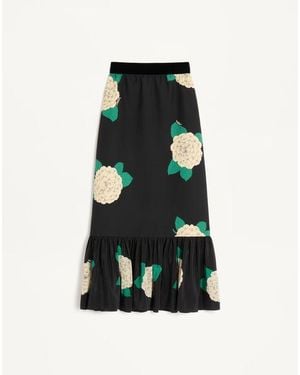 Valentino Crepe Couture Midi Skirt With Apres L'Hiver Print - Black