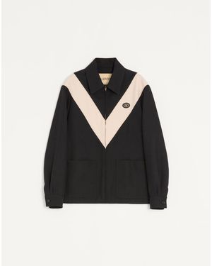 Valentino Nylon Gabardine Jacket With Inlaid V And Vlogo Patch - Black