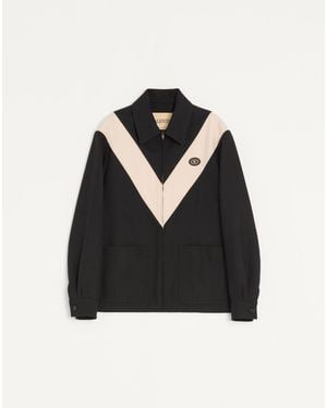 Valentino Nylon Gabardine Jacket With Inlaid V And Vlogo Patch - Black