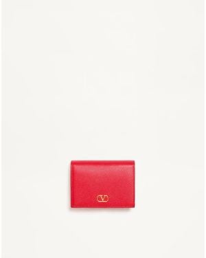 Valentino Garavani Vlogo Signature Grainy Calfskin Wallet - Pink