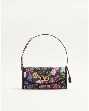 Valentino Garavani Petit Sac Porté Épaule Devain En Tissu Moiré Papier Floral Femme - Bleu