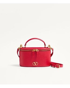 Valentino Garavani Minineceser Vlogo Signature De Cuero De Becerro Graneado Mujer - Rojo