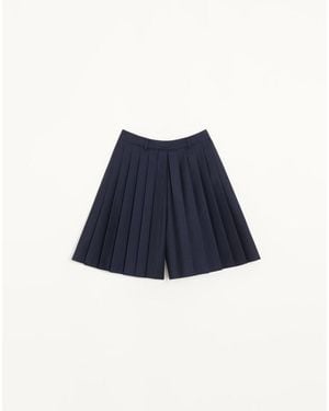 Valentino Pantalón Culotte Plisado De Wool Mohair Mujer - Azul