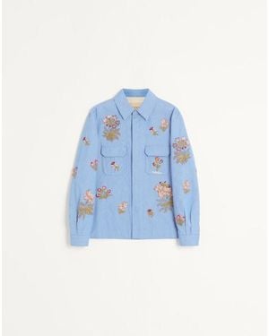 Valentino Denim Shirt With Embroidery - Blue