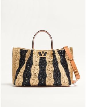 Valentino Garavani Medium Raffia Shopping Bag With Wave Motif - Natural