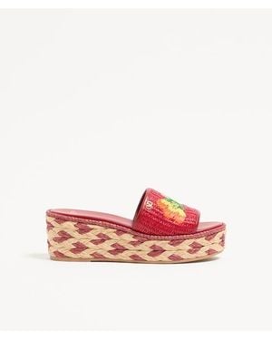 Valentino Garavani Bribri Raffia Wedge Slide With Floral Embroidery 65Mm - Pink