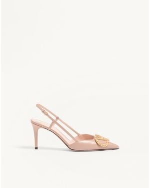 Valentino Garavani Vlogo Signature Slingback Calfskin Pump With Jewel Logo 80Mm 35.5 - Natural