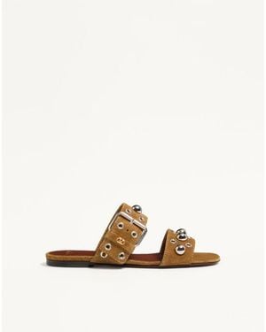 Valentino Garavani Nellcôte Crust Leather Slide Sandal - Natural
