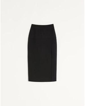 Valentino Wool Crepe Midi Skirt - Black
