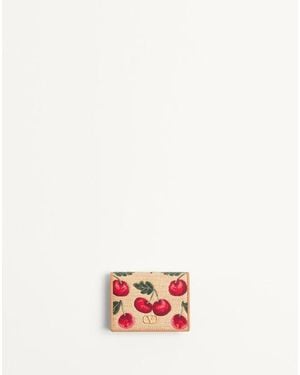 Valentino Garavani Vlogo Signature Cherryfic Jacquard Raffia Wallet - White