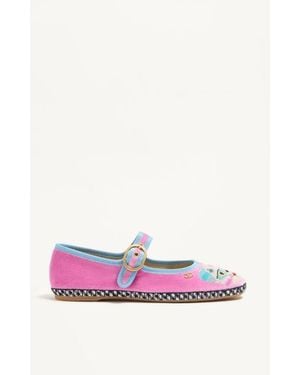 Valentino Garavani Mary-Jane Endouce Velvet Ballerina With Le Chat De La Maison Embroidery - Pink