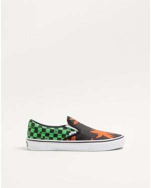 Valentino Garavani And Vans Slip-On Fabric Trainer With Vlogo Checkerboard Print And Tropical Leaves Print - Green