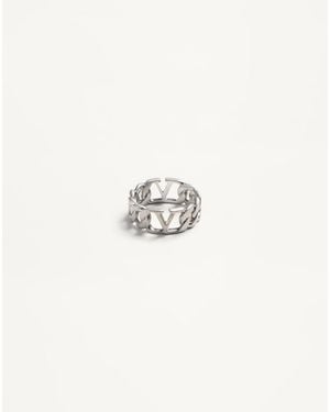 Valentino Garavani Bague Vlogo Signature En Métal Homme - Blanc