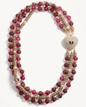 Valentino Garavani Collar Coeur Royal De Metal, Esmalte, Vidrio Acanalado, Perlas Y Cristales Mujer - Rosa