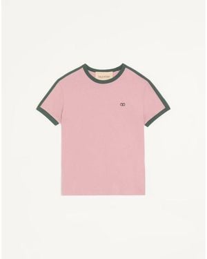 Valentino T-Shirt Aus Baumwolle Von Mit Rundhalsausschnitt, Kontrastierenden Seitenstreifen Und Vlogo-Stickerei Mann - Pink