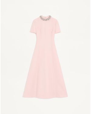 Valentino Crepe Couture Embroidered Midi Dress - Pink