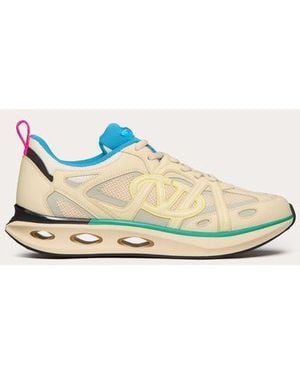 Valentino Garavani Vlogo Easyjog Low-top Trainer In Calfskin And Fabric - Green