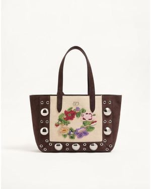 Valentino Garavani Bolso De Compras Mediano Nellcôte Bordado Mujer - Blanco