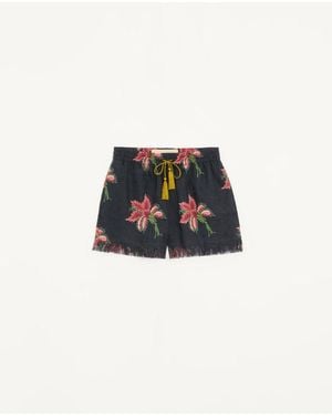 Valentino Papier Floral Linen Shorts - Multicolour