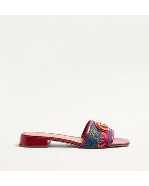 Valentino Garavani Vlogo Signature Denim Slide Sandal With Cherryfic Embroidery 20Mm - Pink