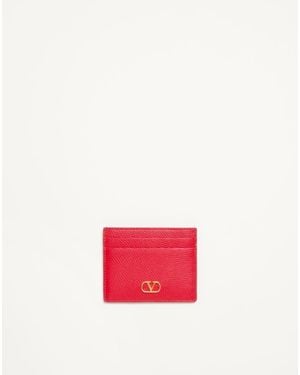 Valentino Garavani Vlogo Signature Grainy Calfskin Card Holder - Pink