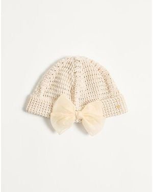 Valentino Garavani Cotton Beanie Hat With Organza Bow - Natural