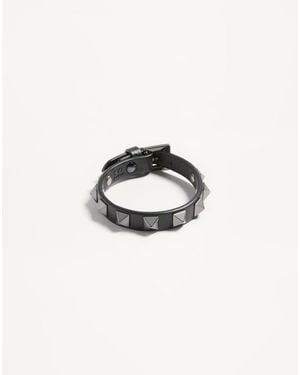 Valentino Garavani Rockstud Leather Bracelet With Ruthenium Studs - White