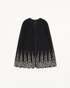 Valentino Embroidered Compact Drap Cape - Black