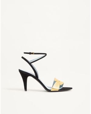 Valentino Garavani Foliefoliage Suede Sandal 85Mm 36.5 - Natural