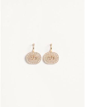 Valentino Garavani Aretes Vlogo Signature De Metal Con Cristales Swarovski Mujer - Blanco