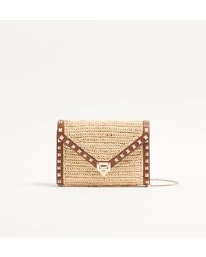 Valentino Garavani Mini Rockstud Raffia Schultertasche Frau - Natur