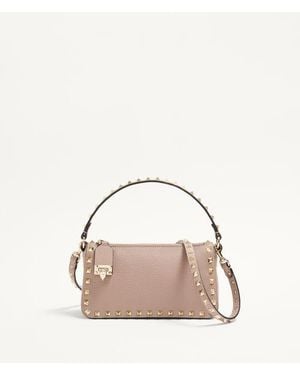 Valentino Garavani Small Rockstud Grainy Calfskin Crossbody Bag - Natural