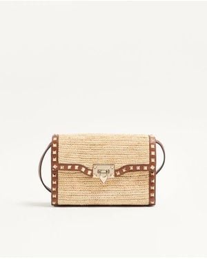 Valentino Garavani Kleine Rockstud Schultertasche Aus Raffiabast Frau - Natur