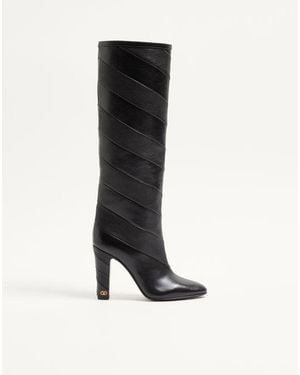 Valentino Garavani Rayons Nappa Boot With Chevron Pattern 100Mm - Black