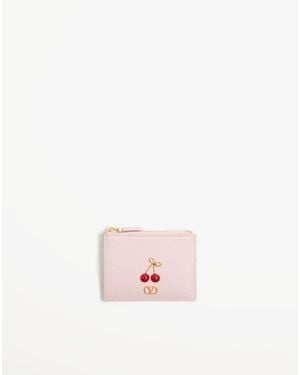 Valentino Garavani Cherryfic Grainy Calfskin Cardholder - Pink