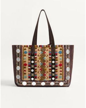 Valentino Garavani Nellcôte Large Embroidered Shopping Bag - Natural