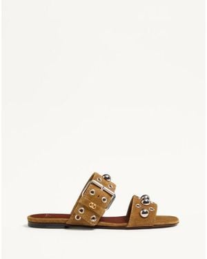 Valentino Garavani Nellcôte Crust Leather Slide Sandal - Natural